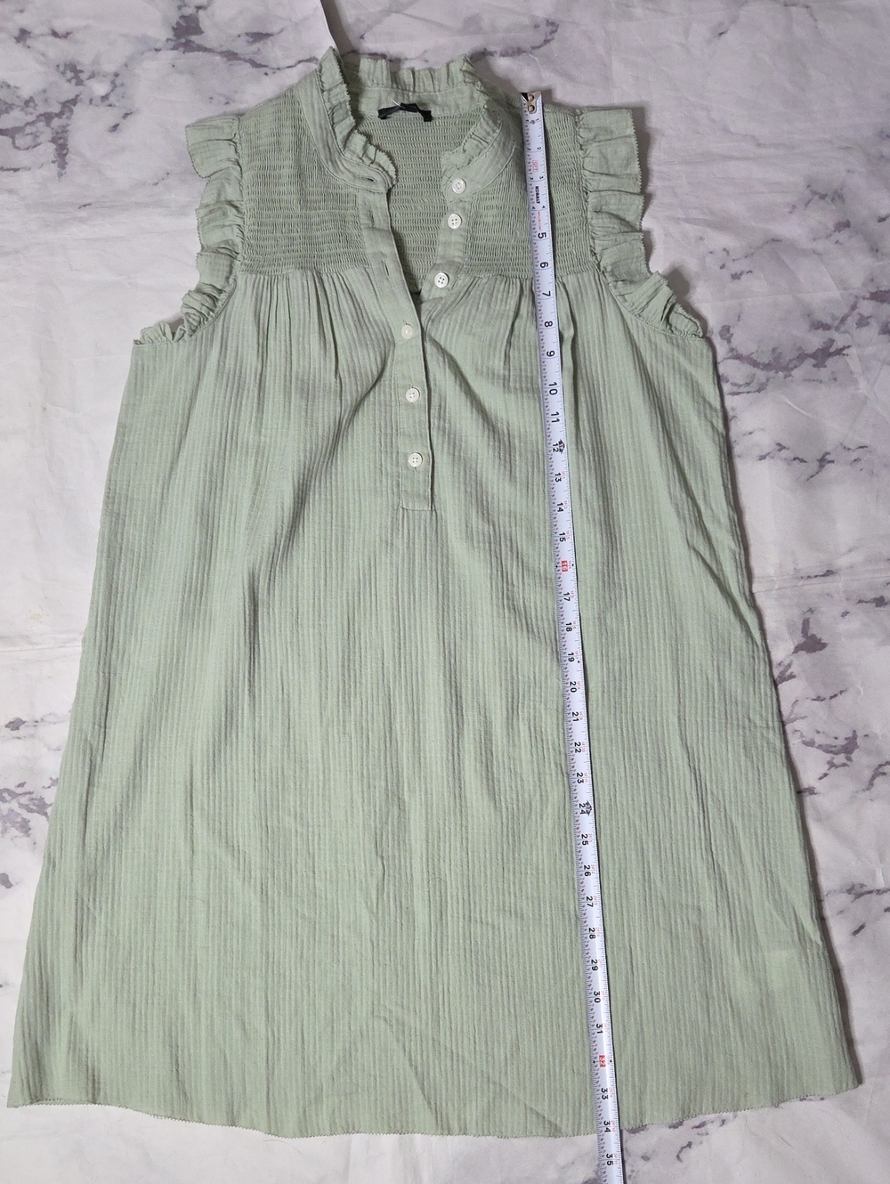J. Crew Sage Green Cotton Smocked Ruffle Garden Placket Shift Dress - Picture 5 of 7